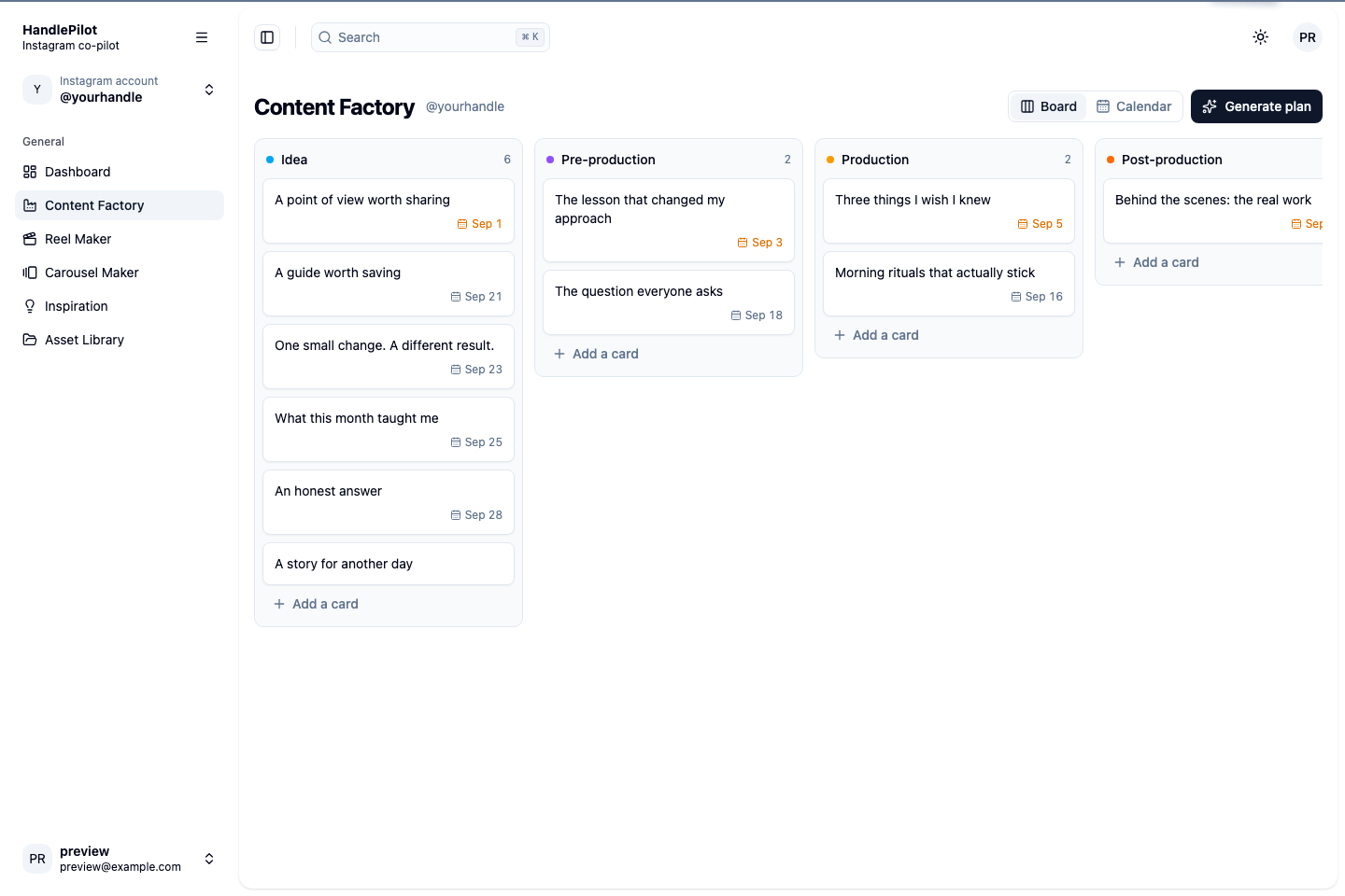 HandlePilot content board
